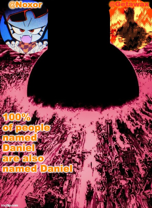 Noxor and Geta's shared template | 100% of people named Daniel are also named Daniel | image tagged in noxor and geta's shared template | made w/ Imgflip meme maker