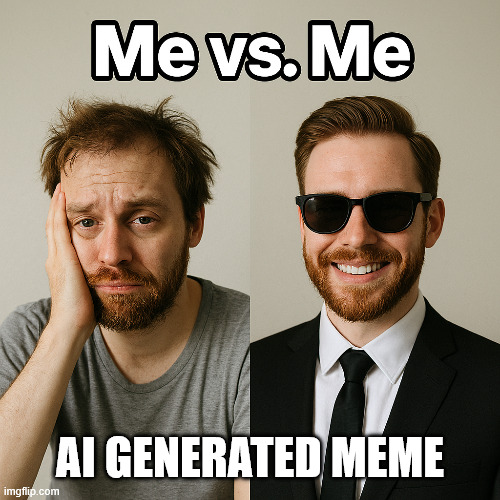 me vs me | AI GENERATED MEME | image tagged in ai | made w/ Imgflip meme maker