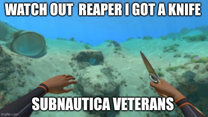 Subnautica Knife | WATCH OUT  REAPER I GOT A KNIFE; SUBNAUTICA VETERANS | image tagged in subnautica knife | made w/ Imgflip meme maker
