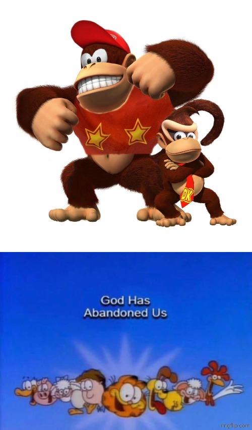 Dinkey Kong and Doddy Kong ? | image tagged in garfield god has abandoned us | made w/ Imgflip meme maker