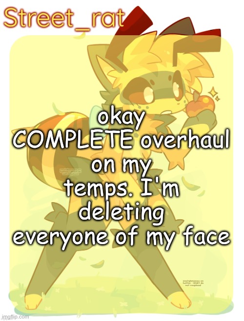 Rats beecat temp | okay COMPLETE overhaul on my temps. I'm deleting everyone of my face | image tagged in rats beecat temp | made w/ Imgflip meme maker