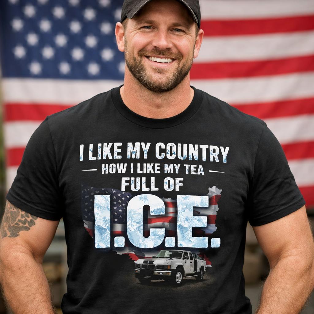 A guy wearing a shirt that says I like my country how I like my Blank Meme Template
