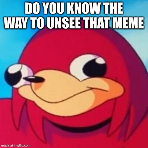 DO YOU KNOW THE WAY TO UNSEE THAT MEME | image tagged in ugandan knuckles | made w/ Imgflip meme maker