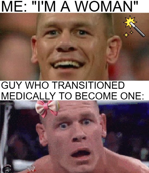 image tagged in john cena happy/sad,transgender,gender identity,funny | made w/ Imgflip meme maker