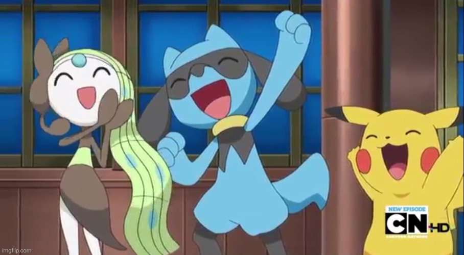 Meloetta, Riolu and Pikachu happy yay | image tagged in meloetta riolu and pikachu happy yay | made w/ Imgflip meme maker