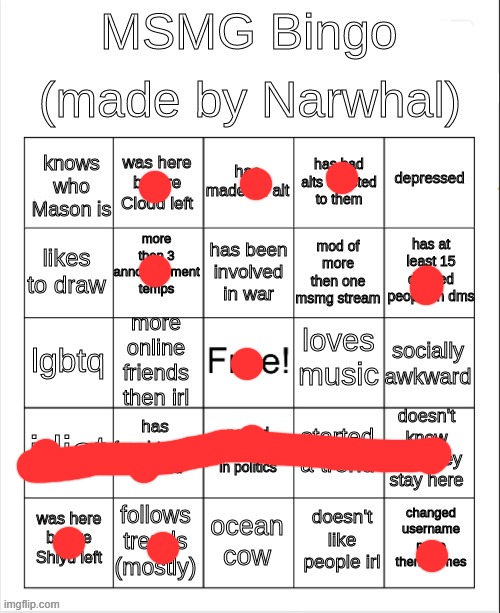 msmg bingo | image tagged in msmg bingo | made w/ Imgflip meme maker