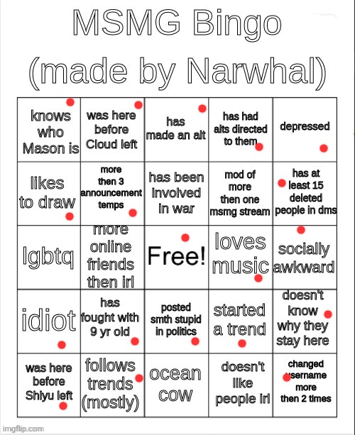 cloud .. shiyu .. | image tagged in msmg bingo | made w/ Imgflip meme maker