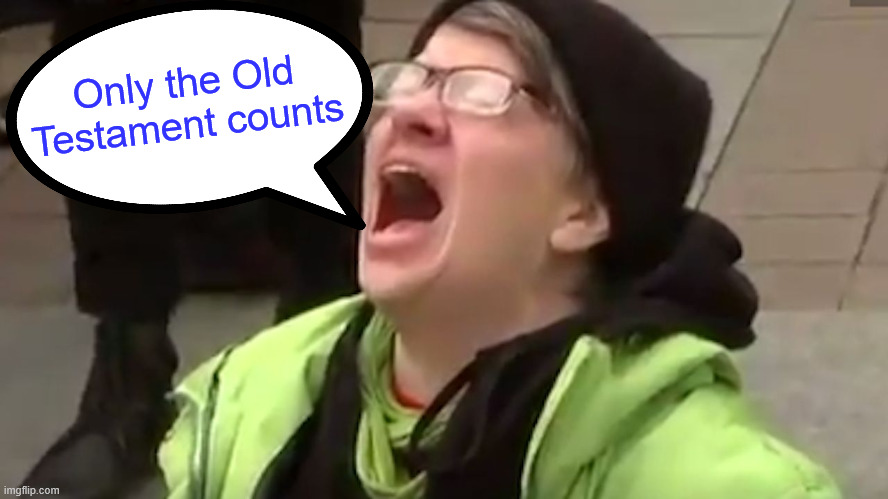 Screaming Liberal  | Only the Old Testament counts | image tagged in screaming liberal | made w/ Imgflip meme maker