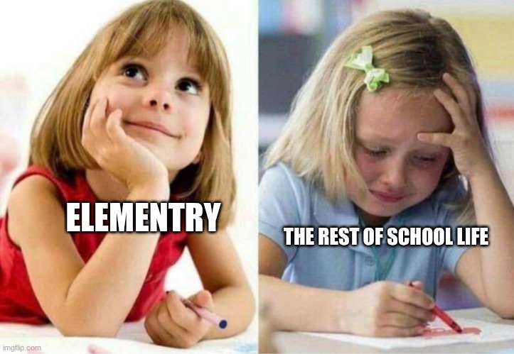 WHY THO!!!!!! | THE REST OF SCHOOL LIFE; ELEMENTRY | image tagged in crying girl | made w/ Imgflip meme maker