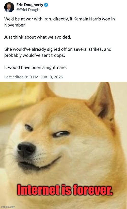 Is it becoming clear now? Trump is Anti-MAGA. | Internet is forever. | image tagged in cheems evil smile,trump,anti-maga,war,iran,evil | made w/ Imgflip meme maker