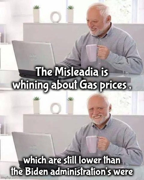 "Clutching at straws and still drowning" - Fish | The Misleadia is whining about Gas prices , which are still lower than the Biden administration's were | image tagged in memes,hide the pain harold,biased media,trump derangement syndrome,all you got | made w/ Imgflip meme maker