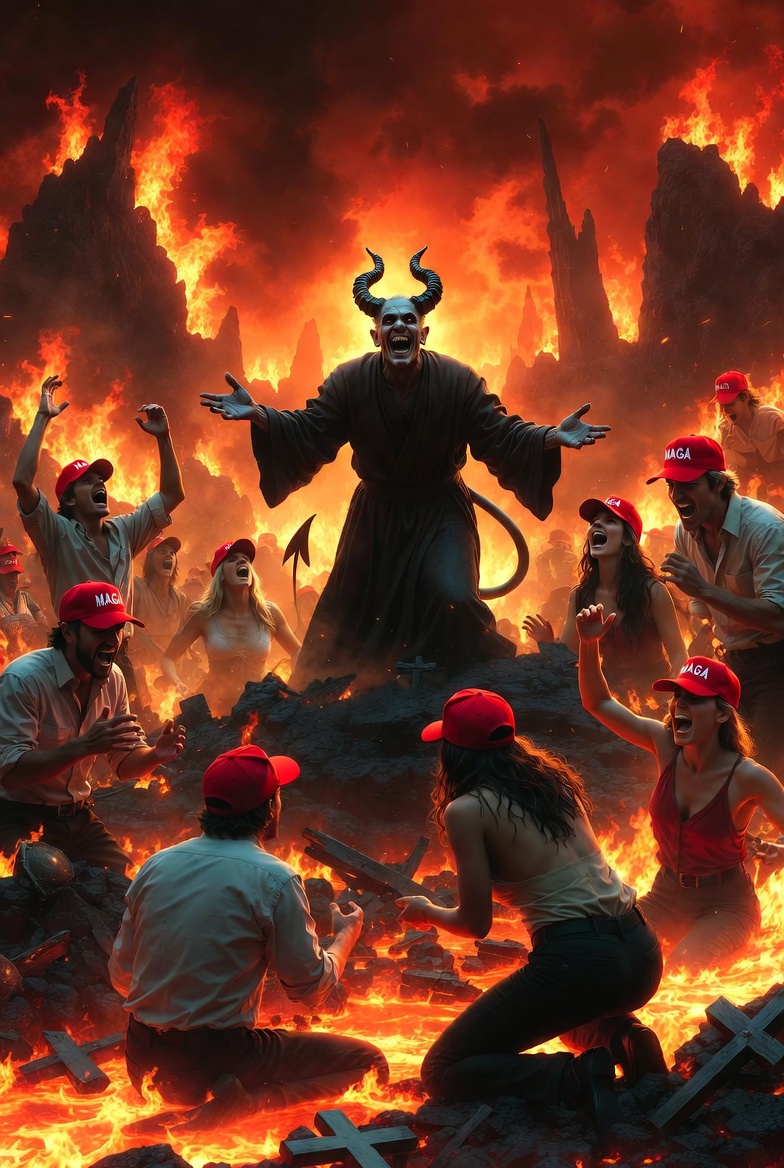 MAGAts burning in Hell with Satan laughing Blank Meme Template