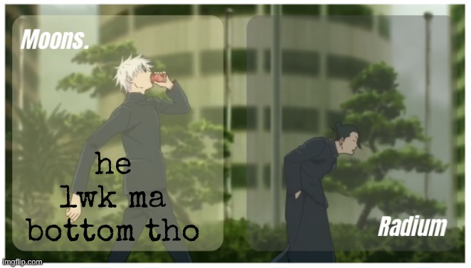 Moons. & Radium temp. | he lwk ma bottom tho | image tagged in moons radium temp | made w/ Imgflip meme maker