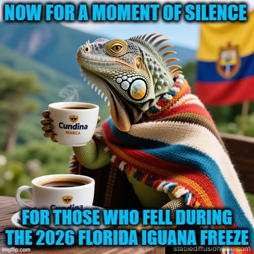 Iguanacicles | NOW FOR A MOMENT OF SILENCE; FOR THOSE WHO FELL DURING THE 2026 FLORIDA IGUANA FREEZE | image tagged in sassy iguana,iguana freeze,brain freeze,help i've fallen and i can't get up | made w/ Imgflip meme maker