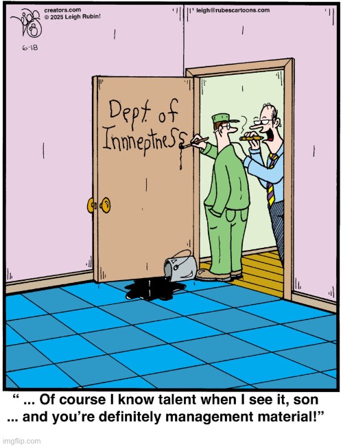 Rubes | image tagged in comics,rubes,ineptness,boss,management material,talent | made w/ Imgflip meme maker