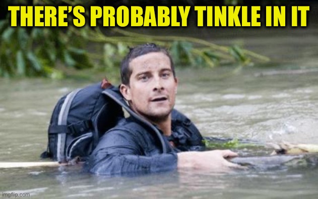 Bear Grylls Survival Tip | THERE’S PROBABLY TINKLE IN IT | image tagged in bear grylls survival tip | made w/ Imgflip meme maker