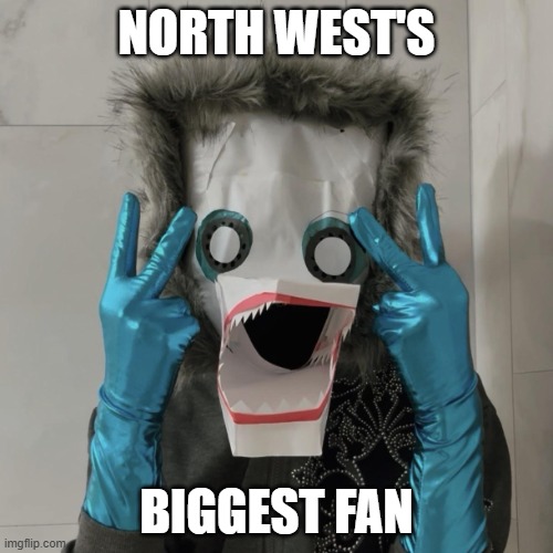 North West's Biggest Fan | NORTH WEST'S; BIGGEST FAN | image tagged in north west's biggest fan dolphin mask,north wests biggest fan,north west,kanye west,furry,kanye | made w/ Imgflip meme maker