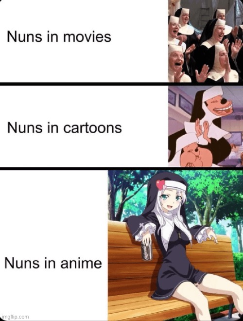 Haganai I think? | image tagged in nuns,cartoon,anime,real life | made w/ Imgflip meme maker
