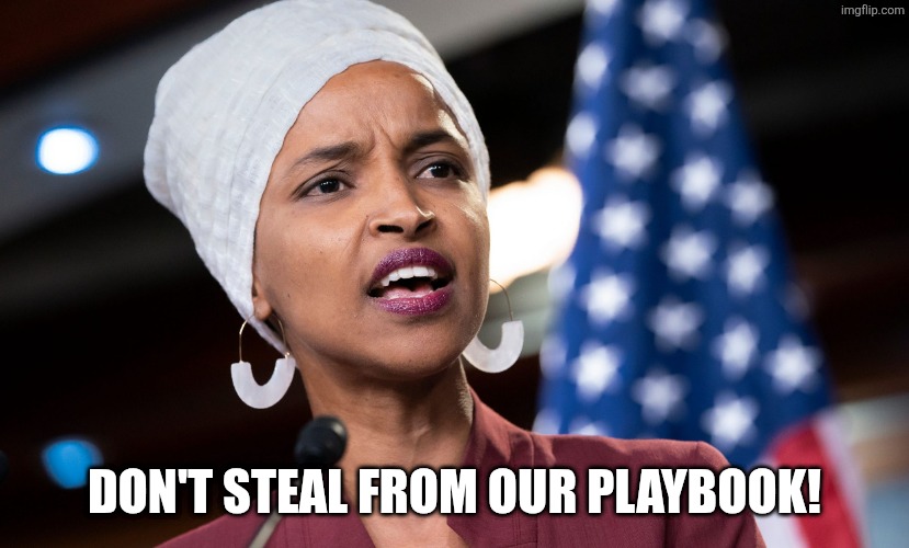 ilhan omar | DON'T STEAL FROM OUR PLAYBOOK! | image tagged in ilhan omar | made w/ Imgflip meme maker