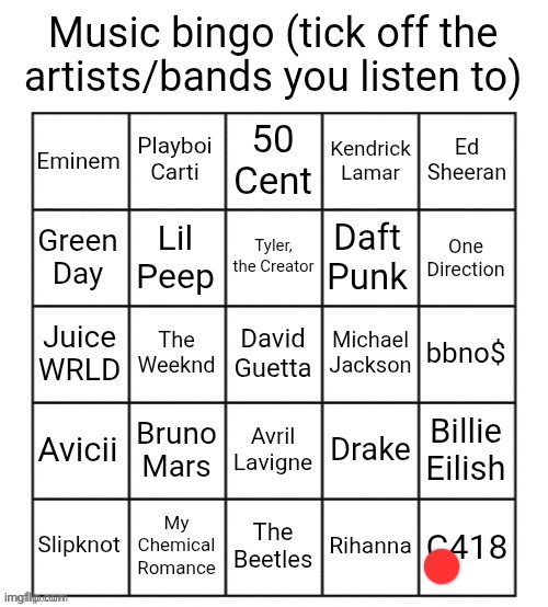 Music bingo | image tagged in music bingo | made w/ Imgflip meme maker