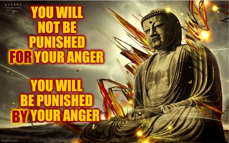Reflection | YOU WILL NOT BE PUNISHED FOR YOUR ANGER; YOU WILL BE PUNISHED BY YOUR ANGER; FOR; BY | image tagged in lord buddah,deep thoughts,good vibes,be happy,don't worry be happy,memes | made w/ Imgflip meme maker
