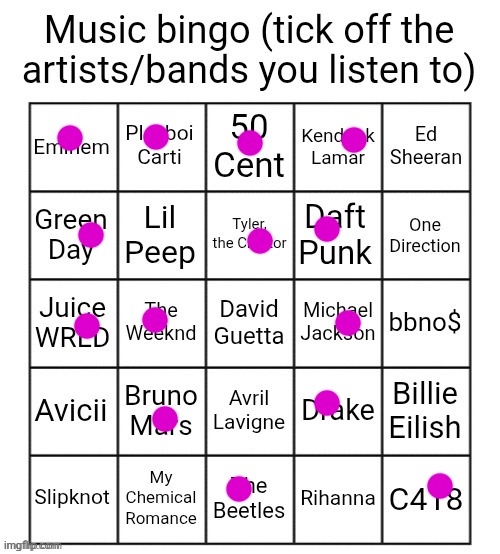 Music bingo | image tagged in music bingo | made w/ Imgflip meme maker