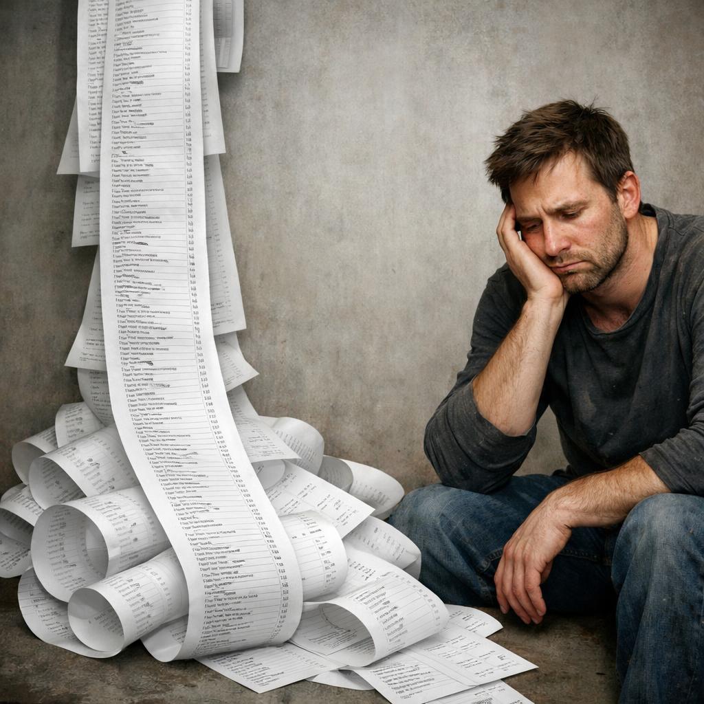 a long list and a sad guy Blank Meme Template