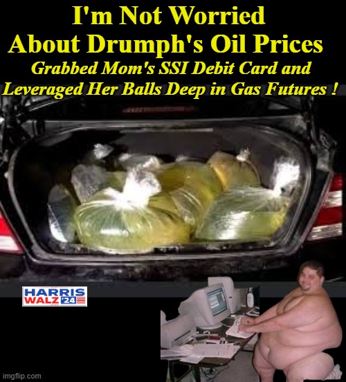 The Smart Dems know there's $ to be made during WW III | I'm Not Worried About Drumph's Oil Prices; Grabbed Mom's SSI Debit Card and Leveraged Her Balls Deep in Gas Futures ! | image tagged in gas oil prices kid in basement meme | made w/ Imgflip meme maker
