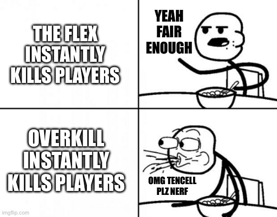 THIS IS A SLAP BATTLES MEME THIS IS A SLAP BATTLES MEME THIS IS A SLAP BATTLES MEME | YEAH FAIR ENOUGH; THE FLEX INSTANTLY KILLS PLAYERS; OVERKILL INSTANTLY KILLS PLAYERS; OMG TENCELL PLZ NERF | image tagged in stick man reaction template,slap battles,memes,funny,cringe | made w/ Imgflip meme maker