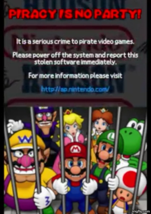 Mario Party DS Piracy Warning | image tagged in mario party ds piracy warning | made w/ Imgflip meme maker