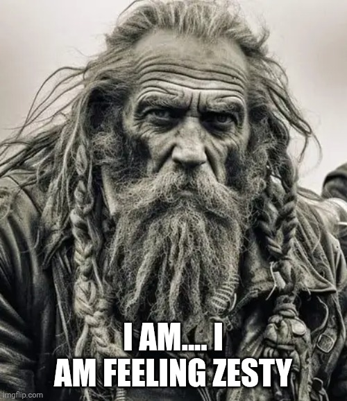 Old Biker | I AM.... I AM FEELING ZESTY | image tagged in old biker | made w/ Imgflip meme maker