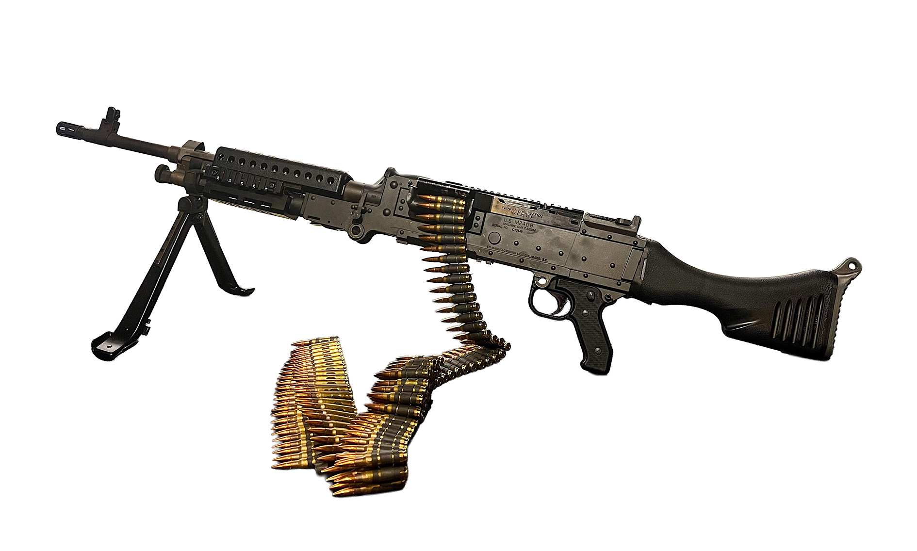 FN M240 Bravo Machine Gun with Ammo Belt Blank Meme Template