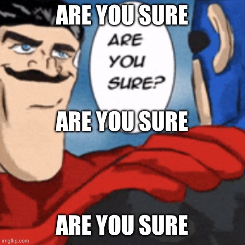 Are you sure | ARE YOU SURE; ARE YOU SURE; ARE YOU SURE | image tagged in are you sure | made w/ Imgflip meme maker
