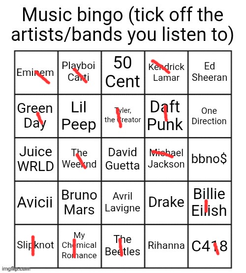 Music bingo | image tagged in music bingo | made w/ Imgflip meme maker