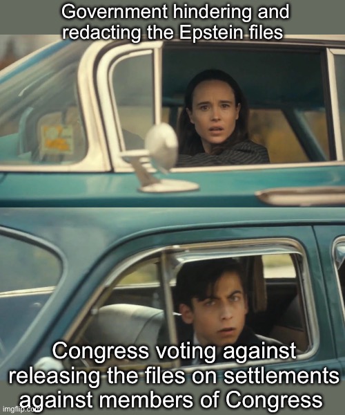 Not all victims should be heard | Government hindering and redacting the Epstein files; Congress voting against releasing the files on settlements against members of Congress | image tagged in two cars meet,politics lol,memes | made w/ Imgflip meme maker