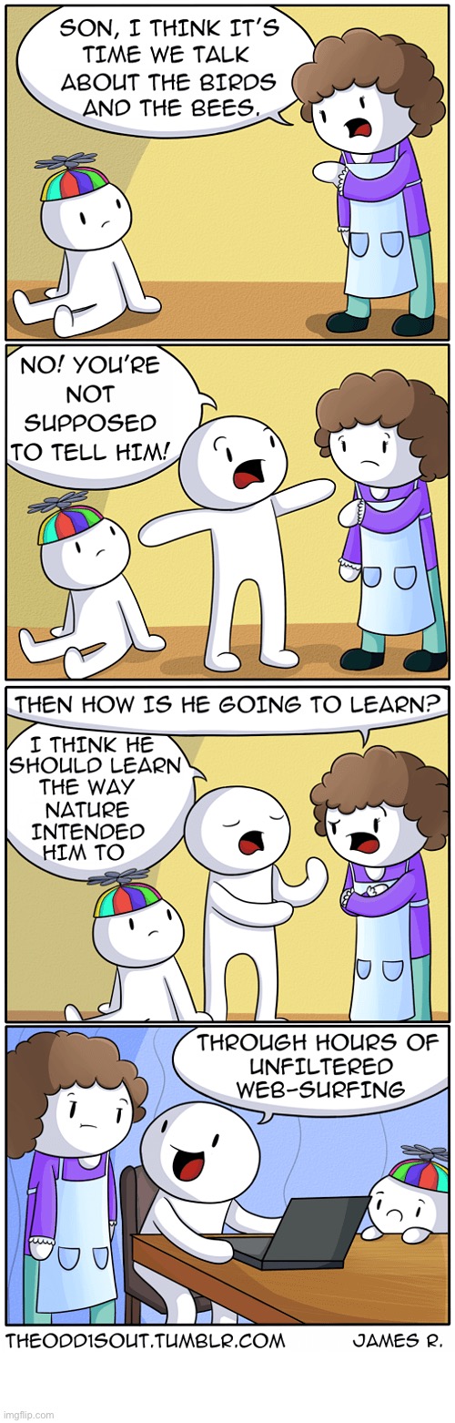 The Odd 1s Out | image tagged in comics,the odd 1s out,birds and bees,learning,the natural way,the internet | made w/ Imgflip meme maker
