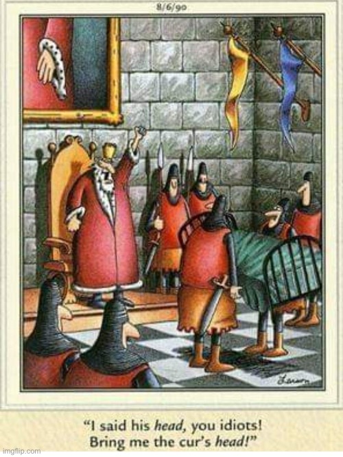 A misunderstanding… | image tagged in the far side,comics,king,misunderstanding,bed,head | made w/ Imgflip meme maker