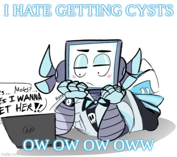icy on his chromebook | I HATE GETTING CYSTS; OW OW OW OWW | image tagged in icy on his chromebook | made w/ Imgflip meme maker