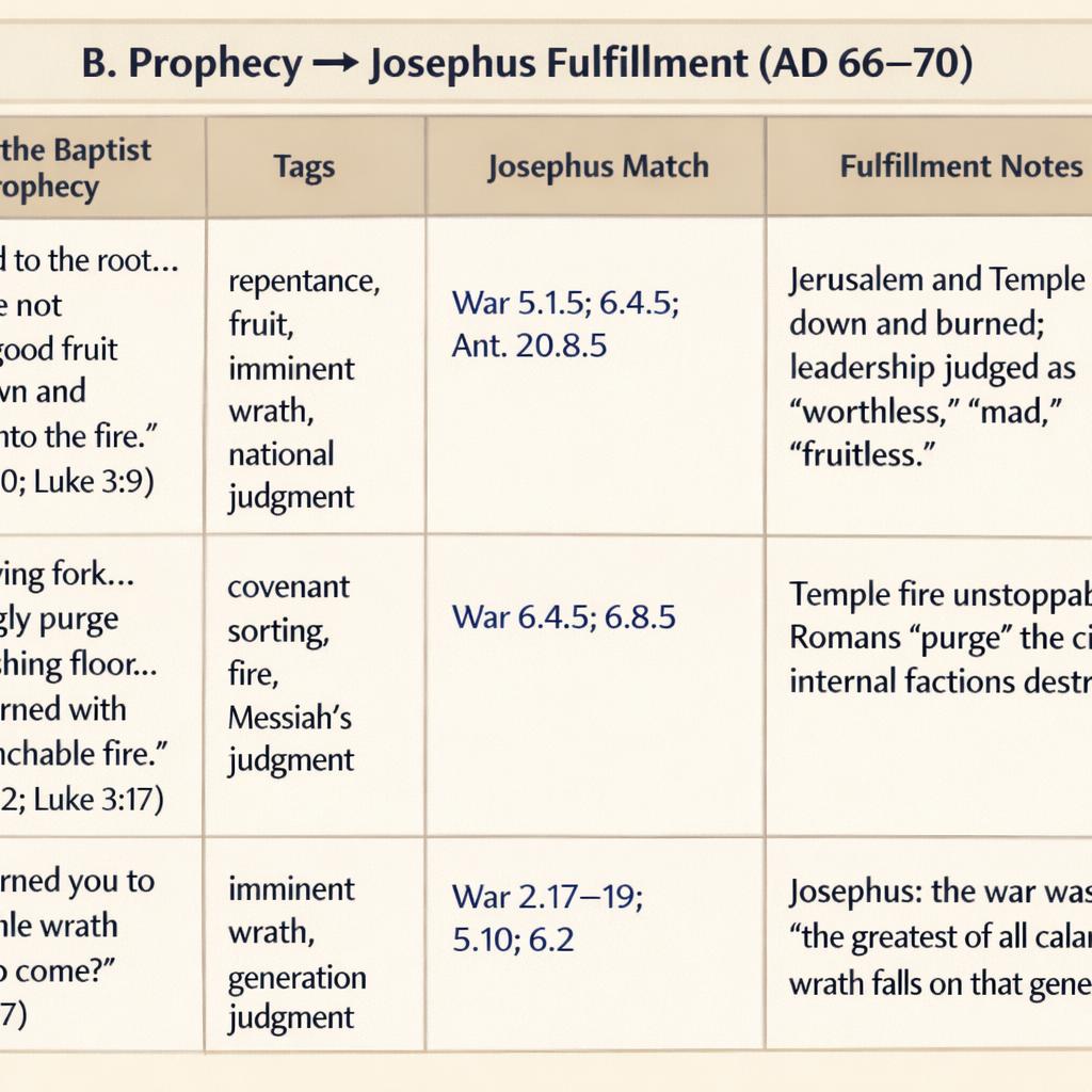 B. Prophecy → Josephus Fulfillment Table (High Signal, AD 66–70) Blank Meme Template