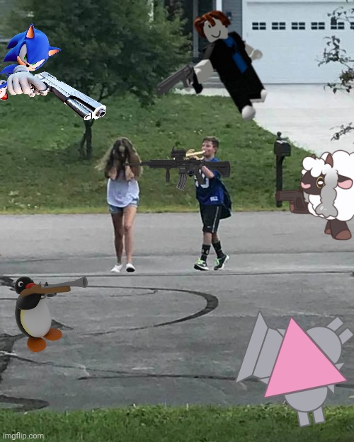 Gun gun gun | image tagged in trumpet boy | made w/ Imgflip meme maker