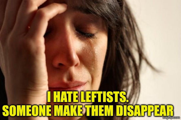 First World Problems Meme | I HATE LEFTISTS. SOMEONE MAKE THEM DISAPPEAR | image tagged in memes,first world problems | made w/ Imgflip meme maker