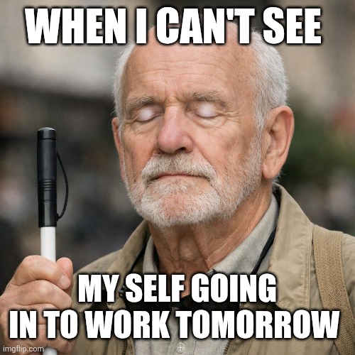 No work | WHEN I CAN'T SEE; MY SELF GOING IN TO WORK TOMORROW | image tagged in no no | made w/ Imgflip meme maker