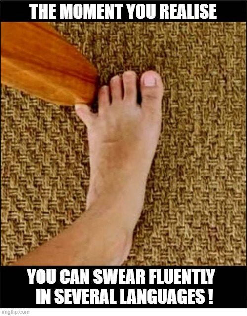 New Skill Unlocked | THE MOMENT YOU REALISE; YOU CAN SWEAR FLUENTLY
  IN SEVERAL LANGUAGES ! | image tagged in skill,stubbed toe,swearing | made w/ Imgflip meme maker