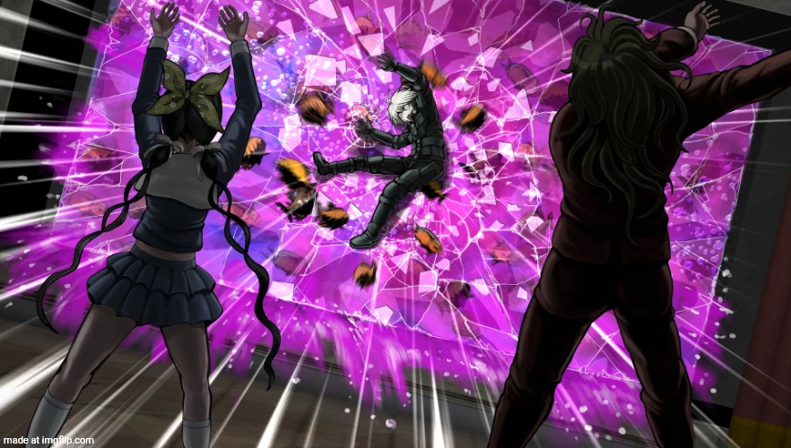 Gonta and Tenko throw K1-bo at glass | image tagged in gonta and tenko throw k1-bo at glass | made w/ Imgflip meme maker