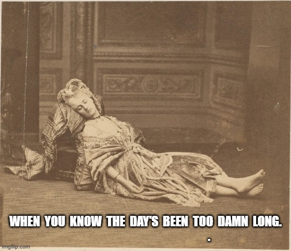 TOO Damn Long! | WHEN  YOU  KNOW  THE  DAY'S  BEEN  TOO  DAMN  LONG.                                                         . | image tagged in stop reading the tags | made w/ Imgflip meme maker