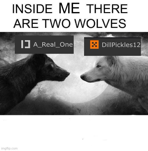 They are both one in the same | ME | image tagged in inside you there are two wolves,a_real_one,dillpickles12 | made w/ Imgflip meme maker