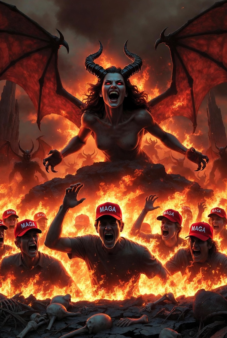 MAGAts burning in Hell with Satan laughing Blank Meme Template