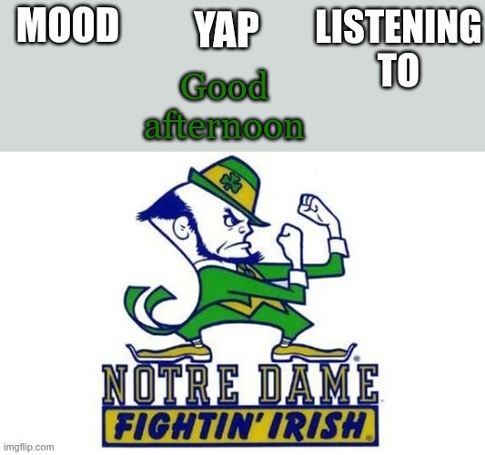 Notre_Dame_fan102's Second Announcement Temp | Good afternoon | image tagged in notre_dame_fan102's second announcement temp | made w/ Imgflip meme maker