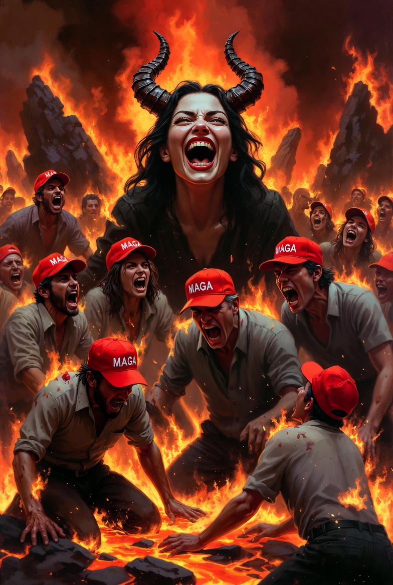 MAGAts burning in Hell with Satan laughing Blank Meme Template