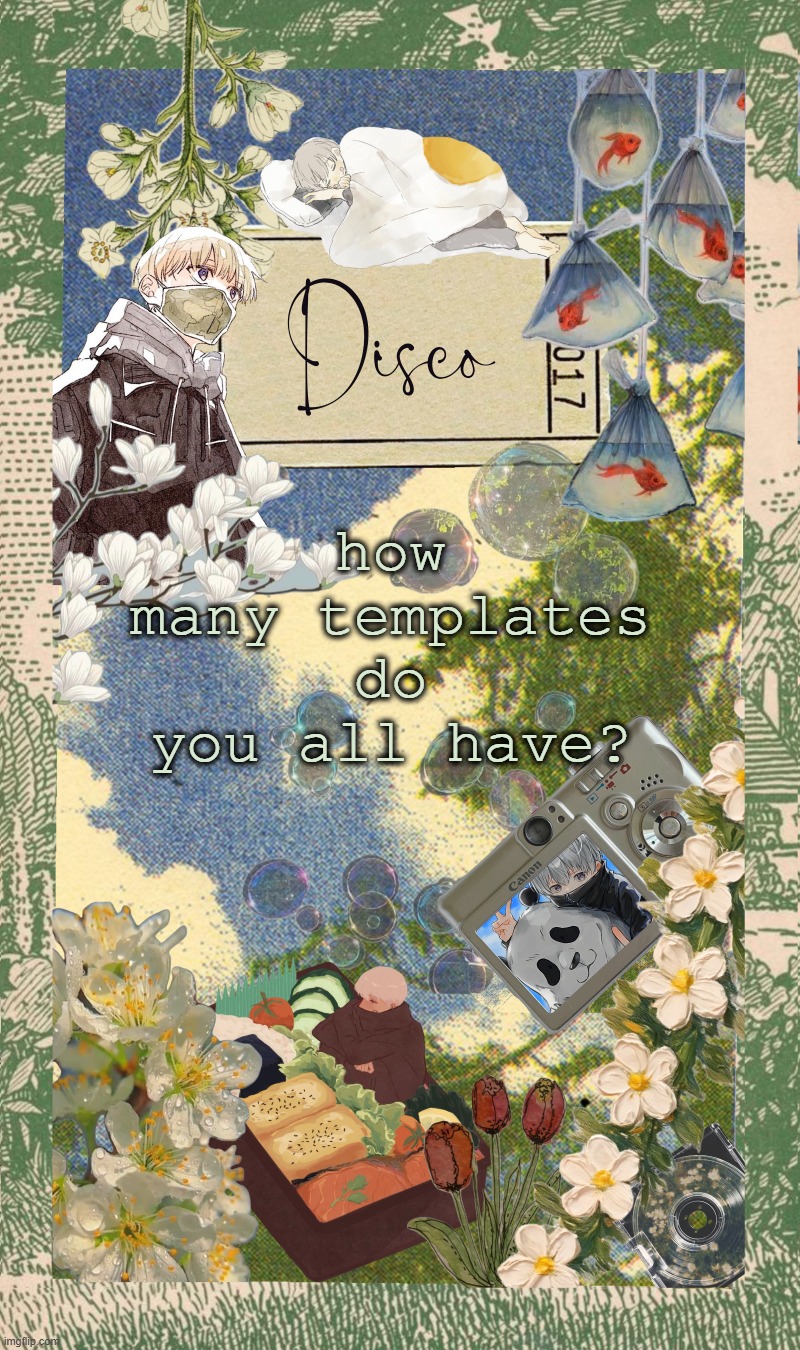 i have 74 | how many templates do you all have? | image tagged in disco's spring template | made w/ Imgflip meme maker